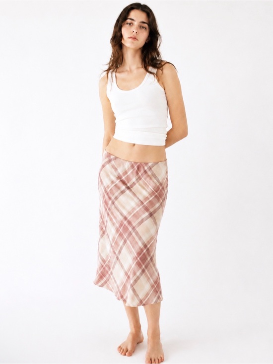 Dresses & Skirts - Plaid Midi Slip Skirt in Blush Pink 90’s